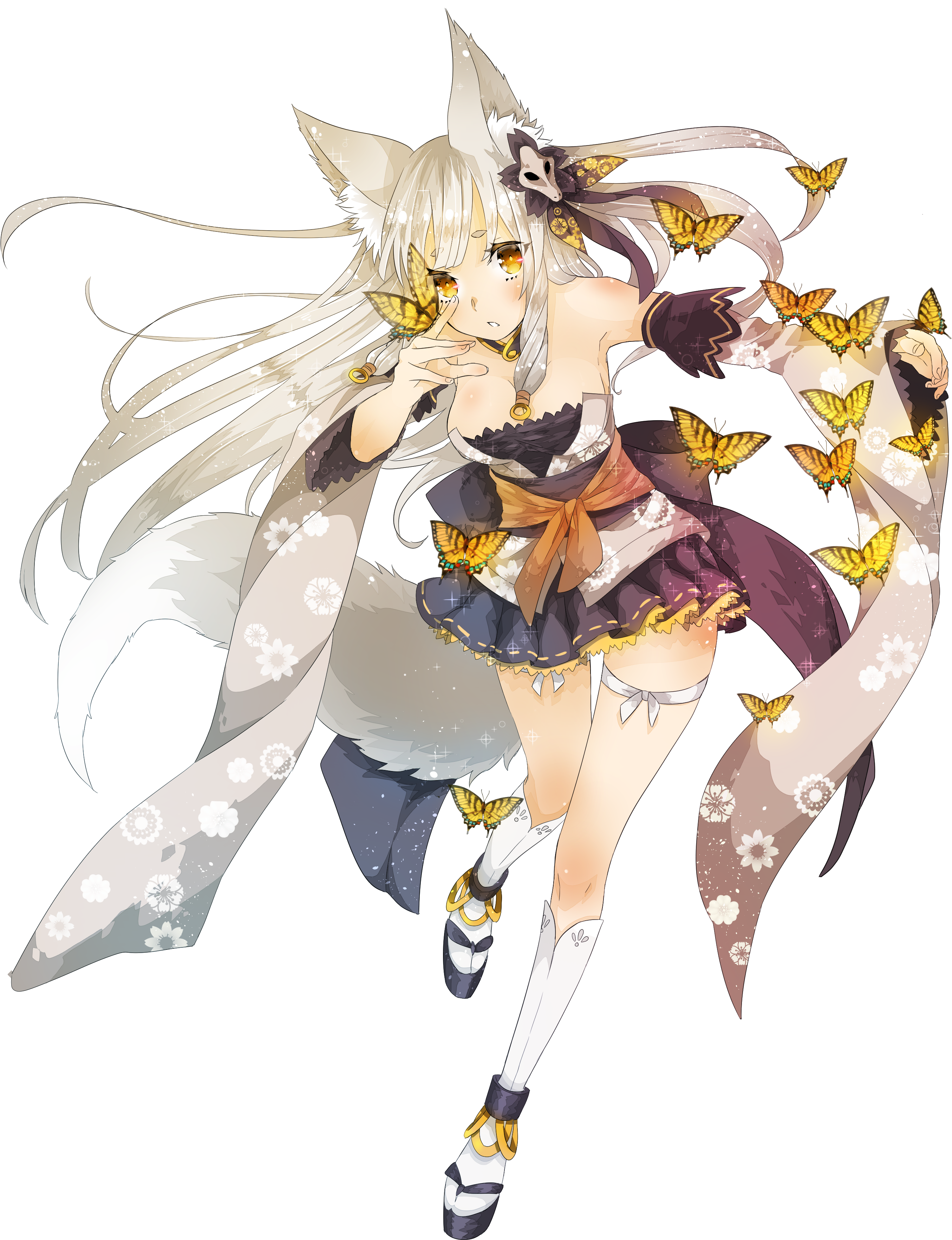 Häntä Kemonomimi Kimono Rusetti Sparkle Valkotukka - Cartoon Clipart (2975x3850), Png Download