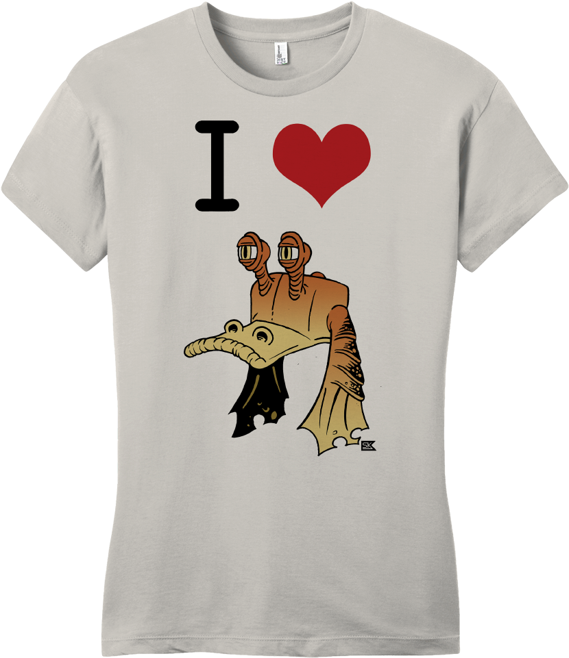 Girly Light Grey Starkid Ani I Heart Jar Jar T-shirt - Jar Jar Binks Tshirt Clipart (865x1005), Png Download