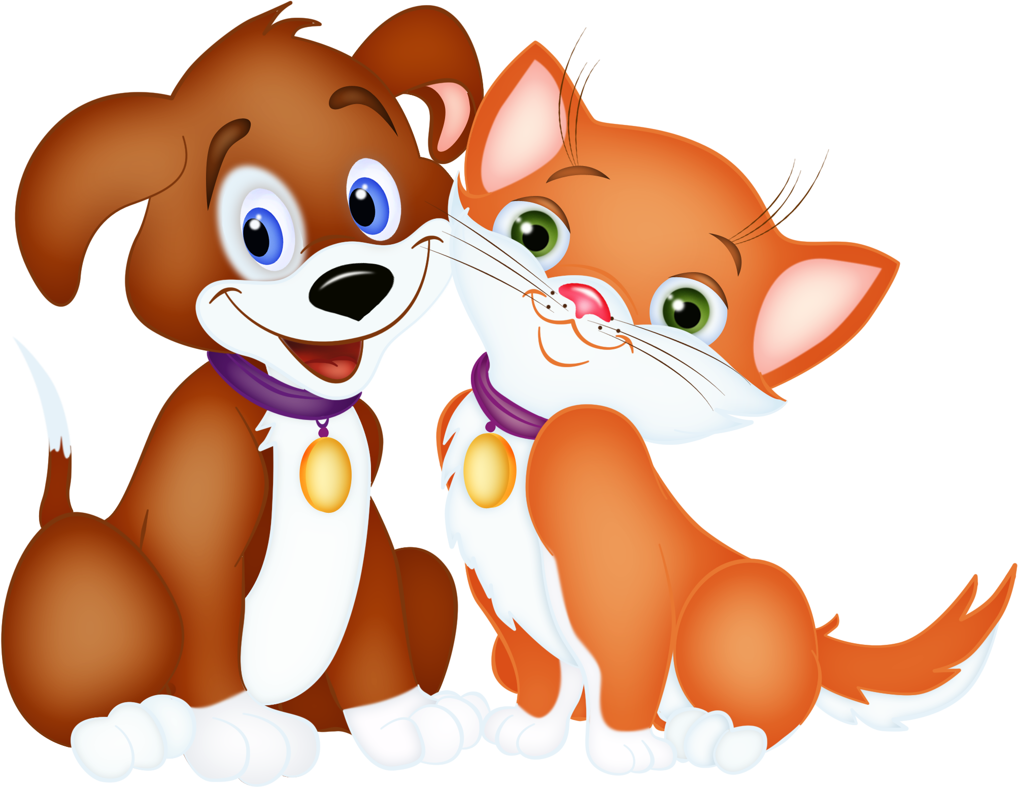 Dog Cat Kitten Puppy Clip Art - Dog And Cat Cartoon - Png Download (2006x1550), Png Download