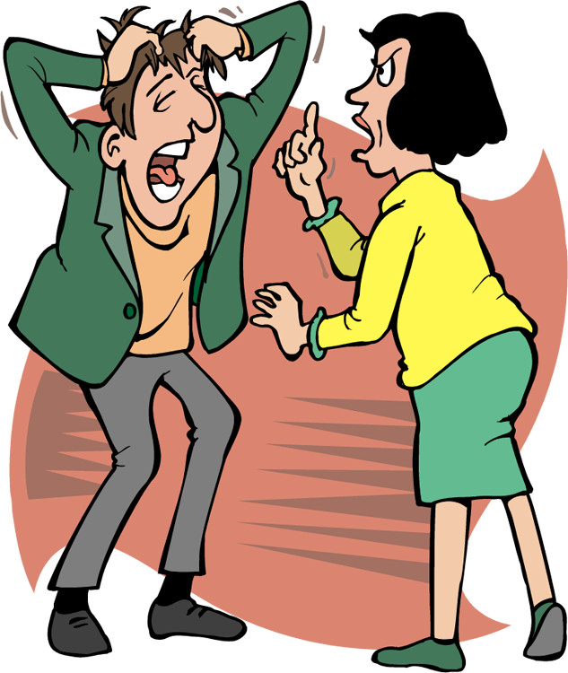 Siblings Fighting Png Transparent - Husband Wife Fight Cartoon Clipart (633x750), Png Download