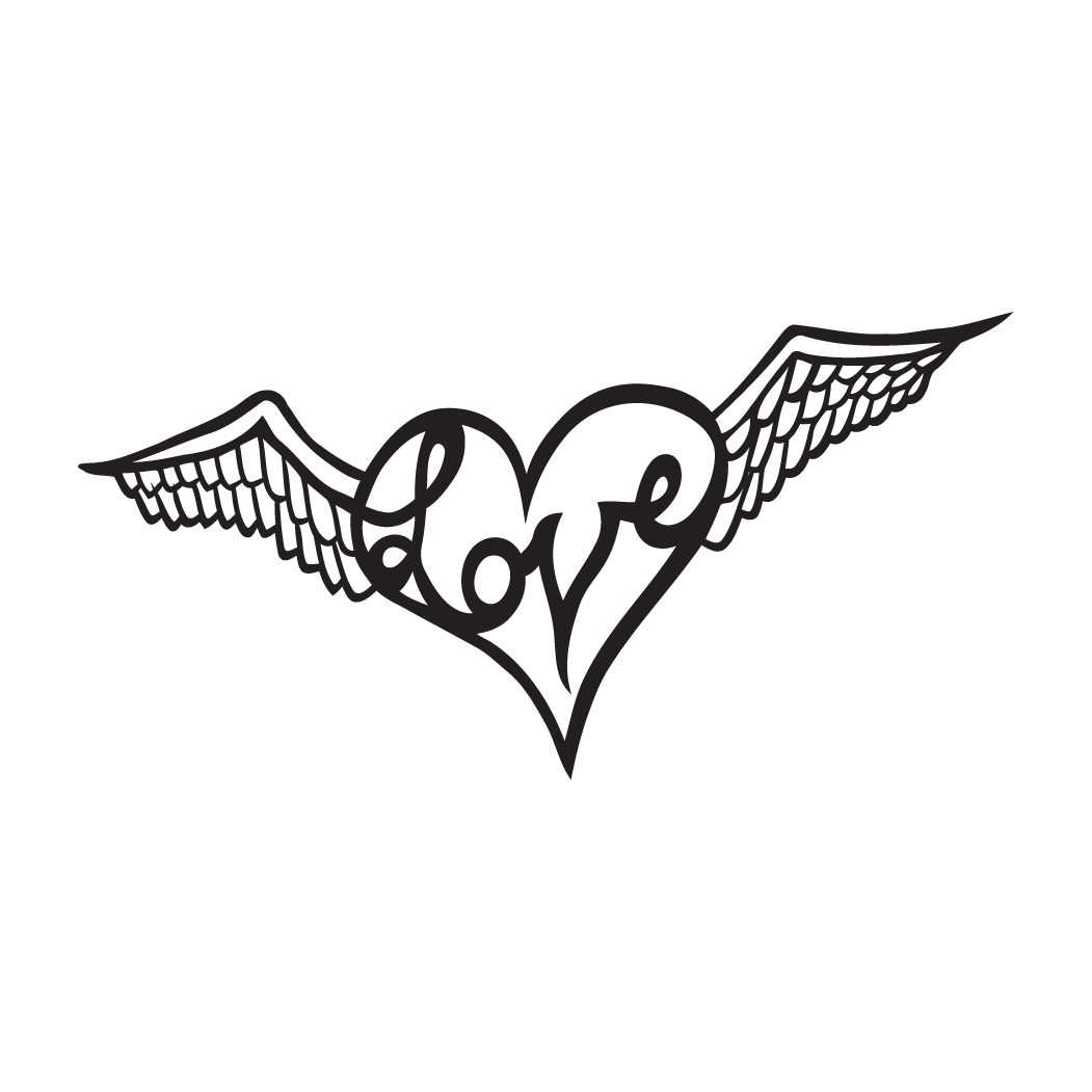 Heart Love Angel Wings Decal - Line Art Clipart (1051x1051), Png Download