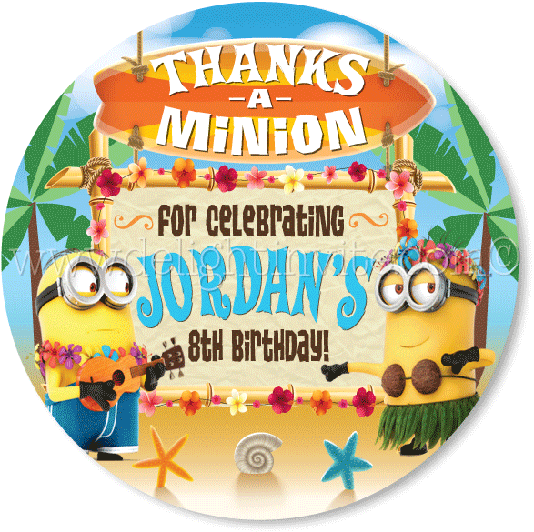 Luau Pool Party Minions Favor Tags - Hawaiian Minions Invitations Clipart (612x612), Png Download