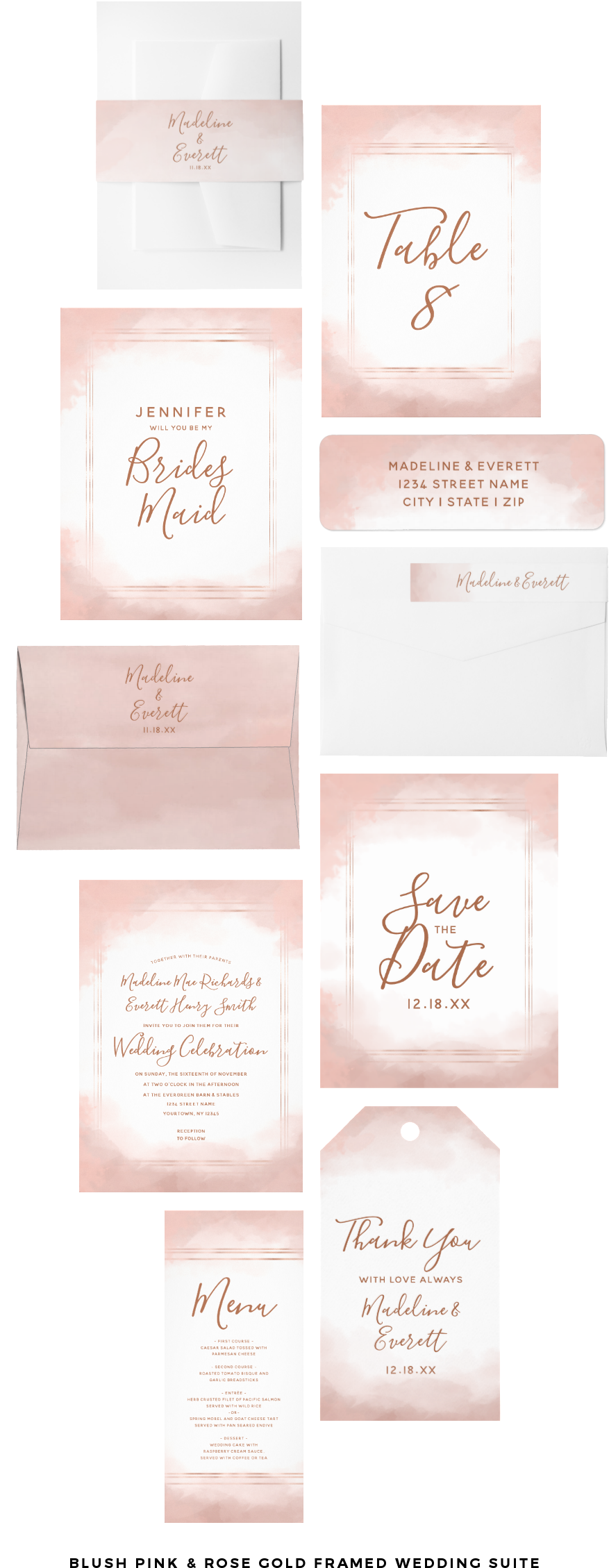 #blush #pink & Rose Gold Framed Wedding Suite With - Calligraphy Clipart (916x2335), Png Download