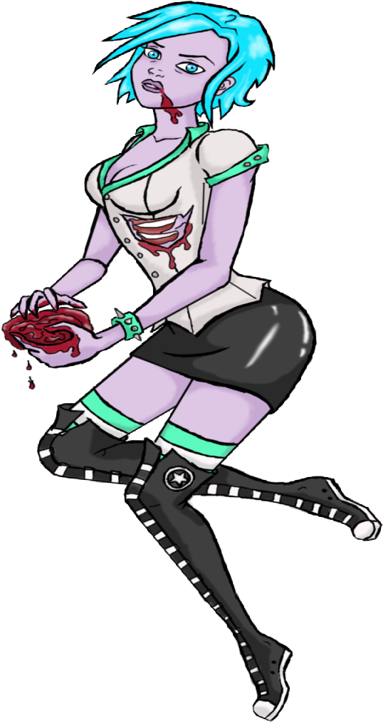 Purple-skin Zombie Pin Up Girl With Blue Hair Tattoo - Pin Up Zombie Png Clipart (800x1134), Png Download