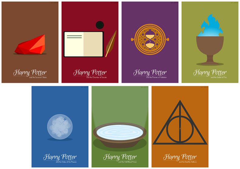 Harry Potter Minimalist Illustration Set Jeca Martinez - Harry Potter And The Deathly Hallows Minimalist Clipart (790x559), Png Download
