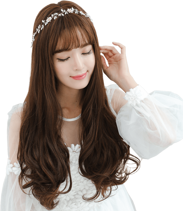 Funi Feir Fairily Wig Female Air Bangs Wig Long Curly - Tiara Clipart (800x800), Png Download