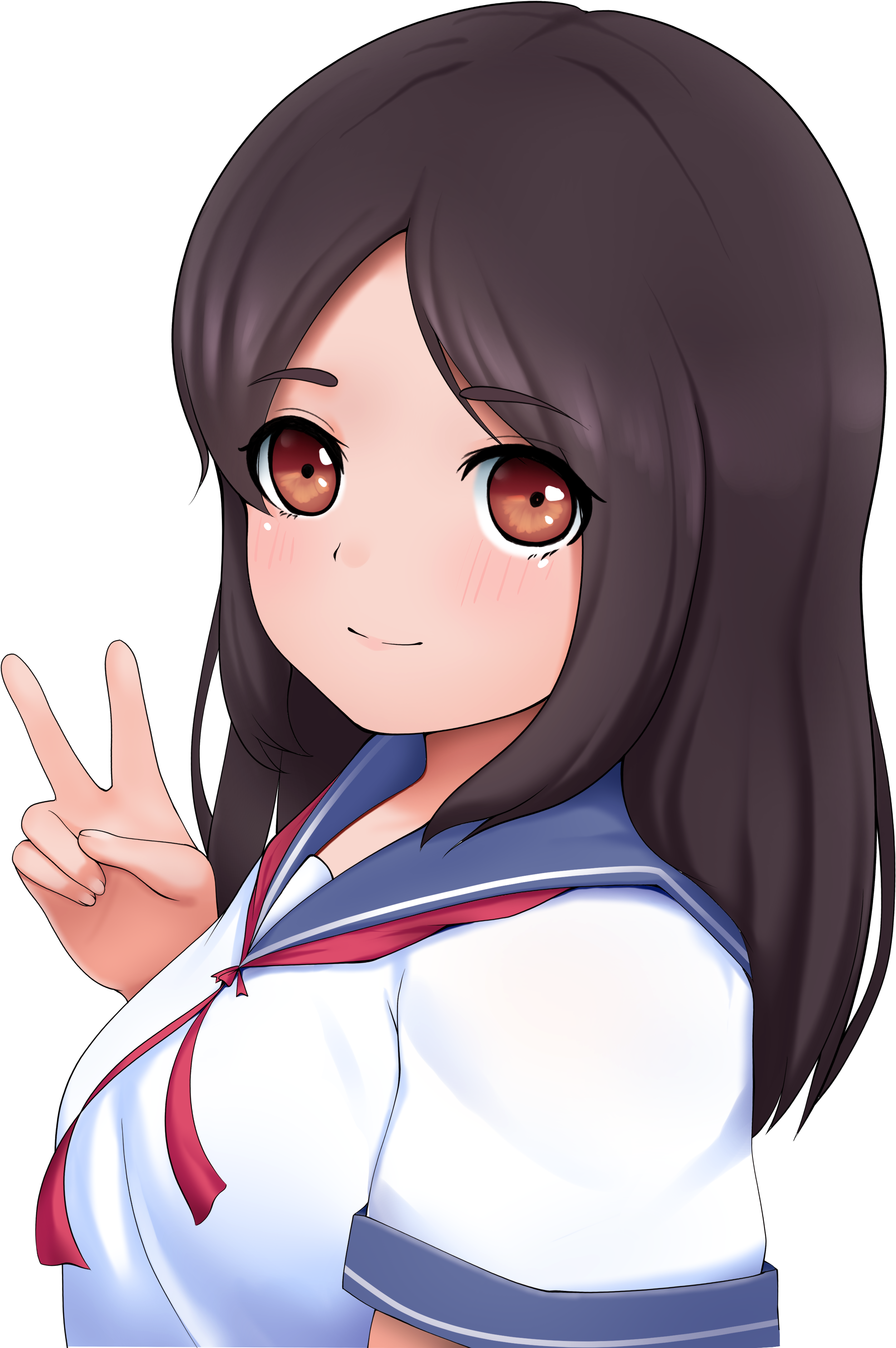 Girl In Sailor Fuku Publicdomainq - Anime Girl Peace Sign Clipart (3105x3780), Png Download