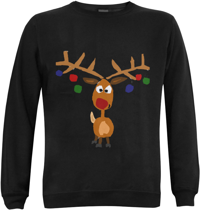 Funny Funky Rudolph Reindeer Christmas Art Gildan Crewneck - Reindeer Art Kids Clipart (1000x1000), Png Download