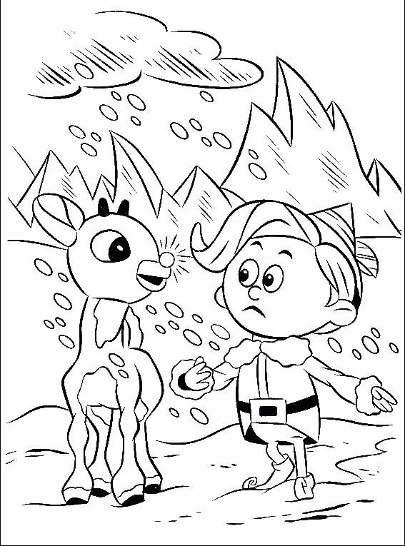 A Little Rudolph With Children Coloring Pages - Rudolph The Red-nosed Reindeer And The Island Of Misfit Clipart (567x765), Png Download