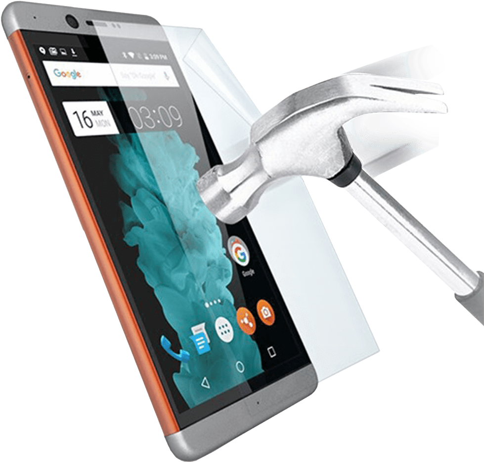 Shatter Proof Screen Guard - Mobile Hammer Glass Clipart (1000x1000), Png Download