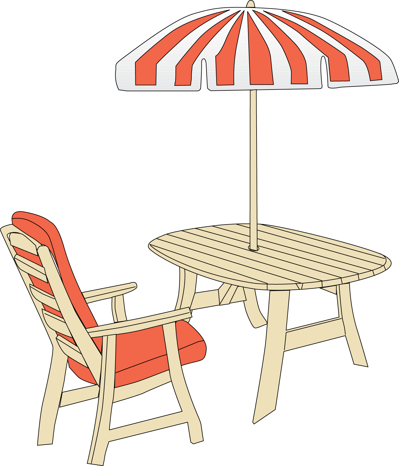 Beach Umbrella With Chairs Free Png Clip Art Image - Garden Furniture Transparent Png (1353x1577), Png Download