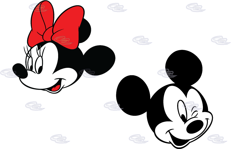 Smiling Cute Faces Mickey Mouse Minnie Mouse Red Bow - Mickey Mouse And Minnie Mouse Face Clipart (970x626), Png Download