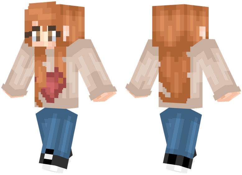 Heart Sweater - Minecraft Long Hair Skin Clipart (804x576), Png Download