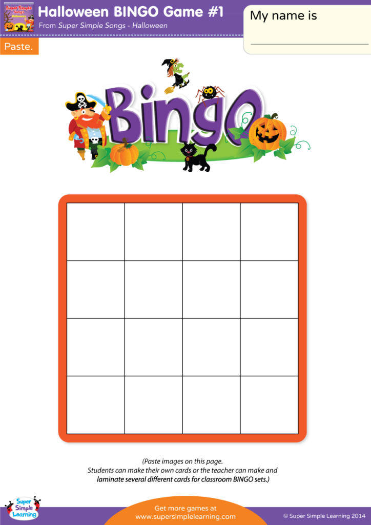 Halloween Bingo Game - Super Simple Songs Clipart (724x1024), Png Download