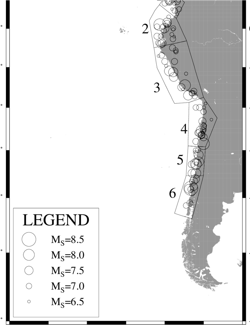 The Six Examined Zones Of South America And The Epicenters - South America Clipart (850x1107), Png Download