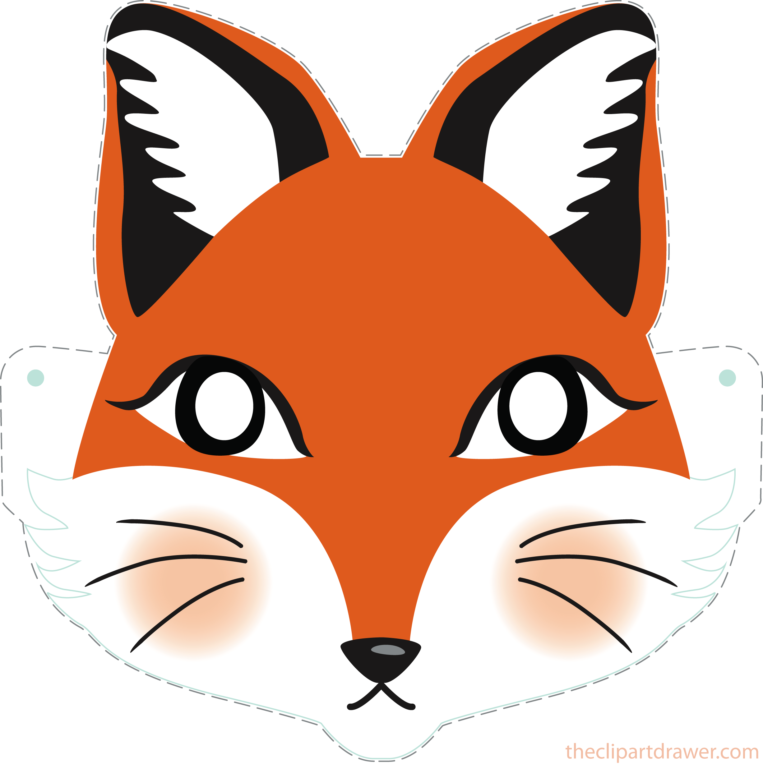 Download Png 340kb Transparent Background Download - Fox Face Mask Outline Clipart (2454x2458), Png Download