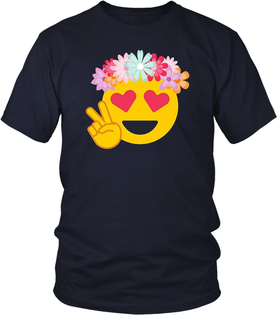 Funny Smiley Smiling Heart Eyes Emoji With Hippie Flower - Larry Bernandez T Shirt Clipart (1024x1024), Png Download