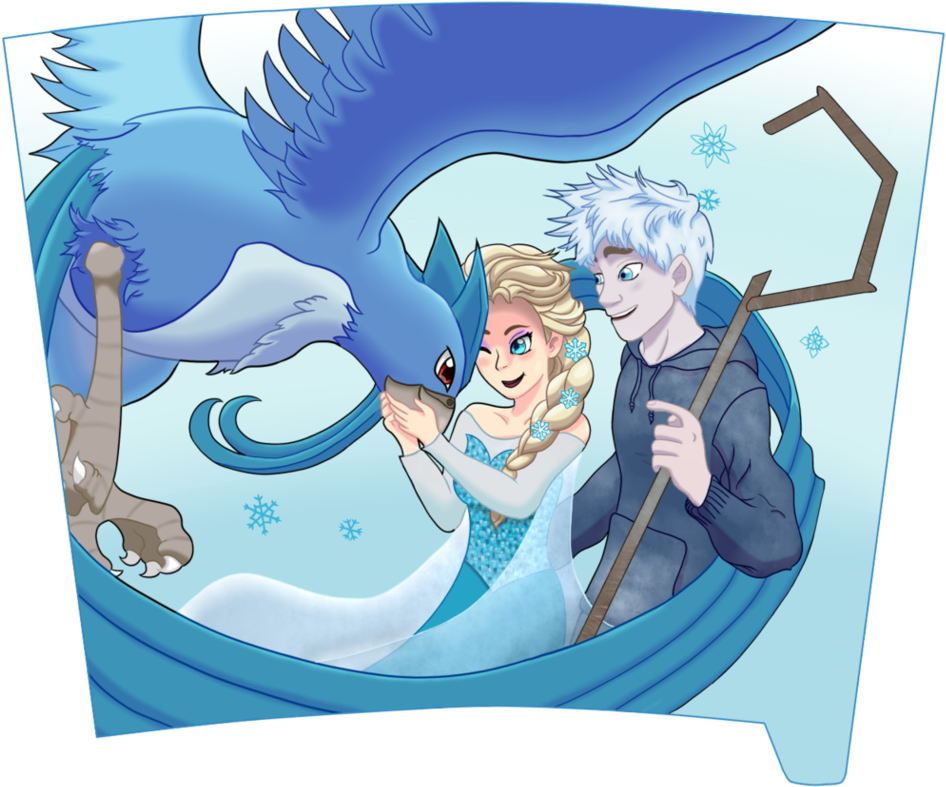 Elsa, Jack Frost, And Articuno - Cartoon Clipart (974x821), Png Download