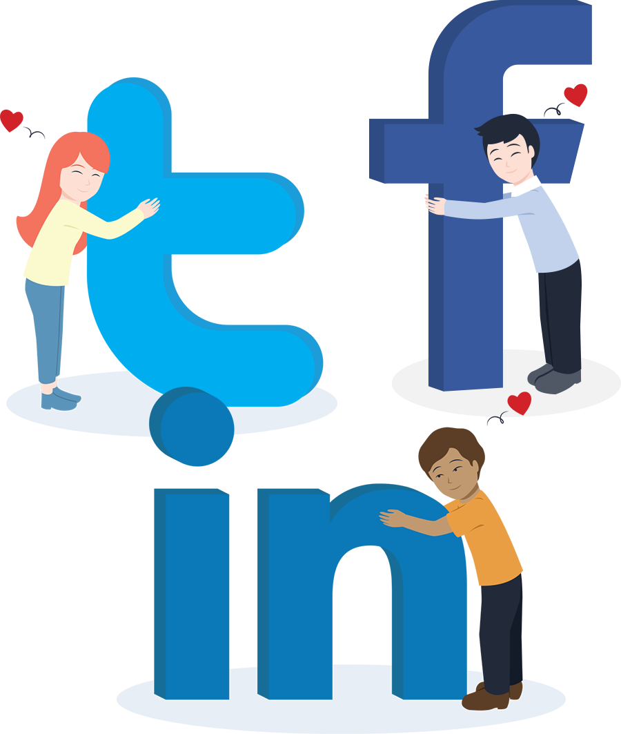 Cartoon People Hugging Social Media Logos Clipart (900x1063), Png Download