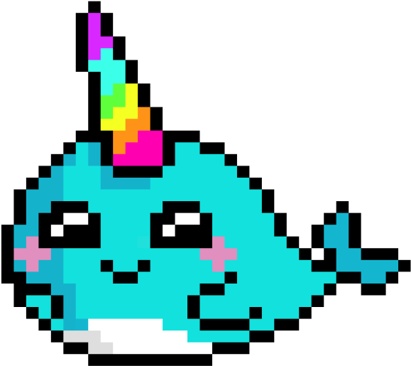 Project Narwhal - Pixel Art Cute Narwhal Clipart (629x629), Png Download