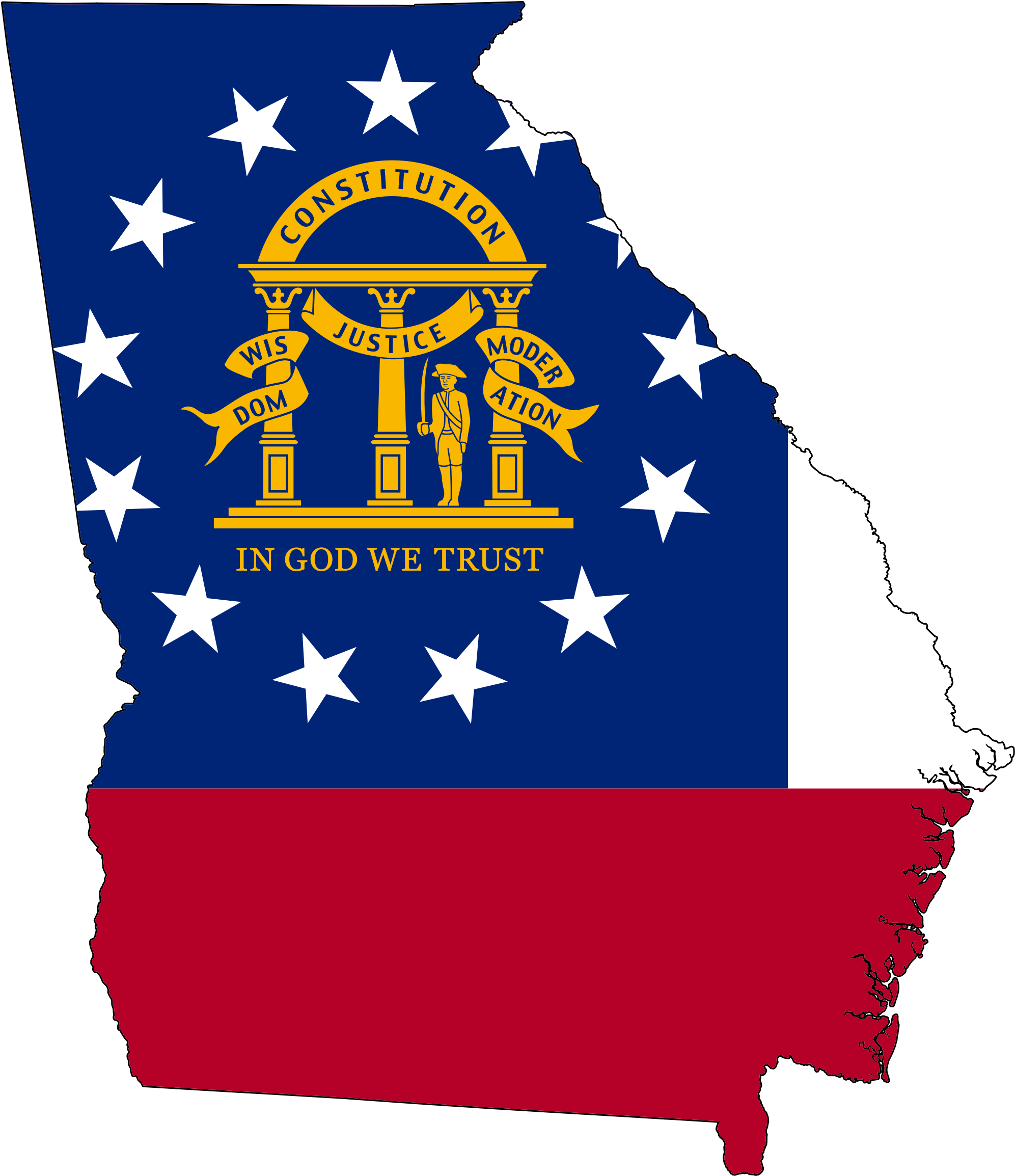 The Flag Of Georgia Superimposed On A Map Of The State - Georgia Flag Map Clipart (883x1024), Png Download
