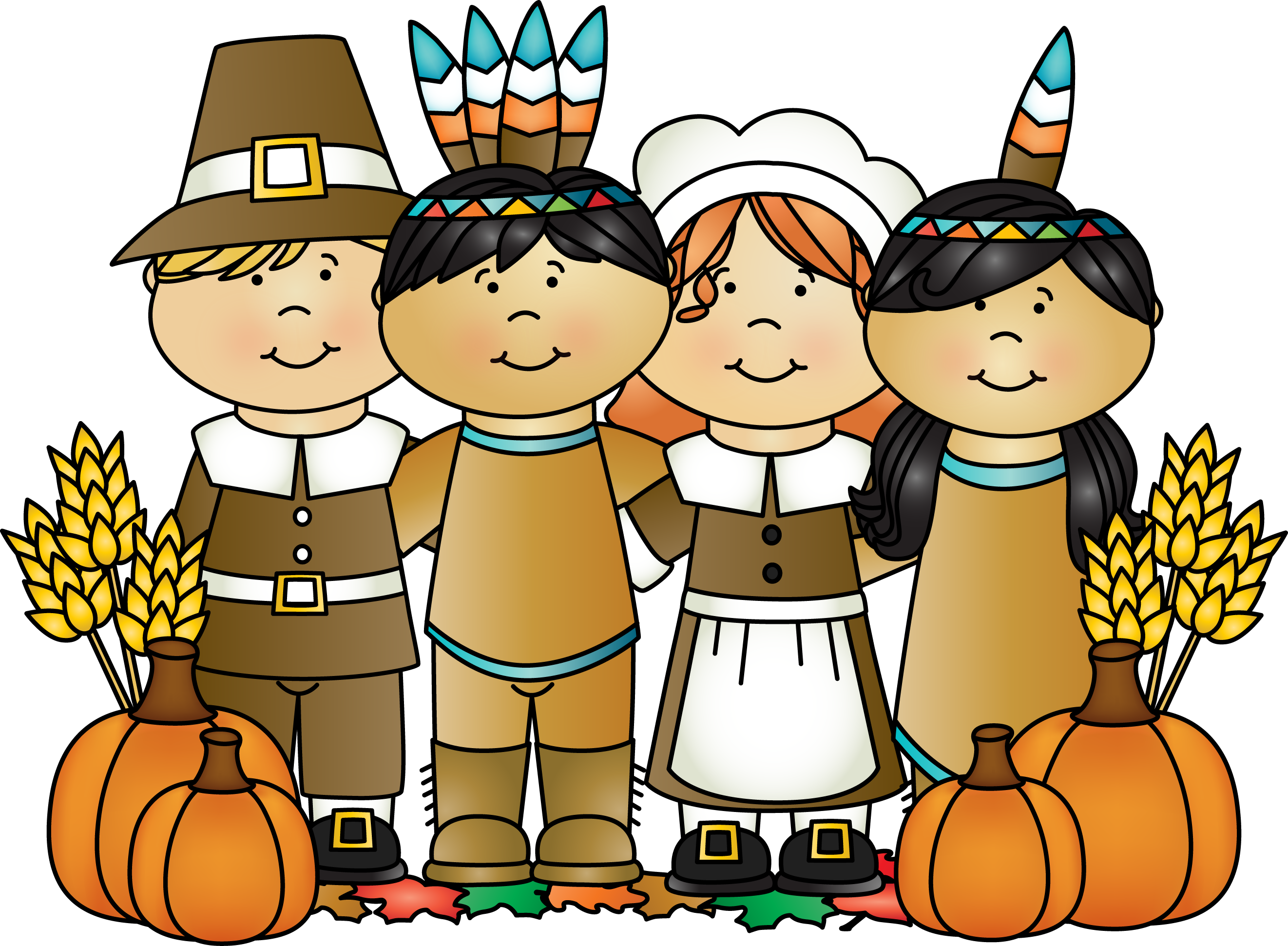 Indian Family Clipart - Thanksgiving Pilgrims And Indian - Png Download (2643x1941), Png Download