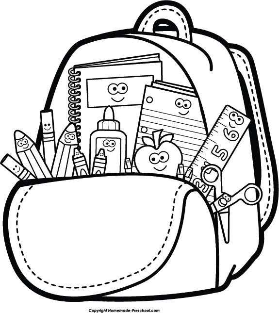 Pin School Materials Clipart - School Supplies Clipart Black And White - Png Download (575x645), Png Download