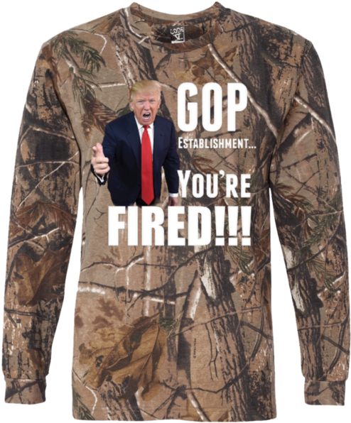 Donald Trump Fires Gop Long Sleeve Camo T-shirt Tiberius - Wood Camo T Shirt Clipart (600x600), Png Download