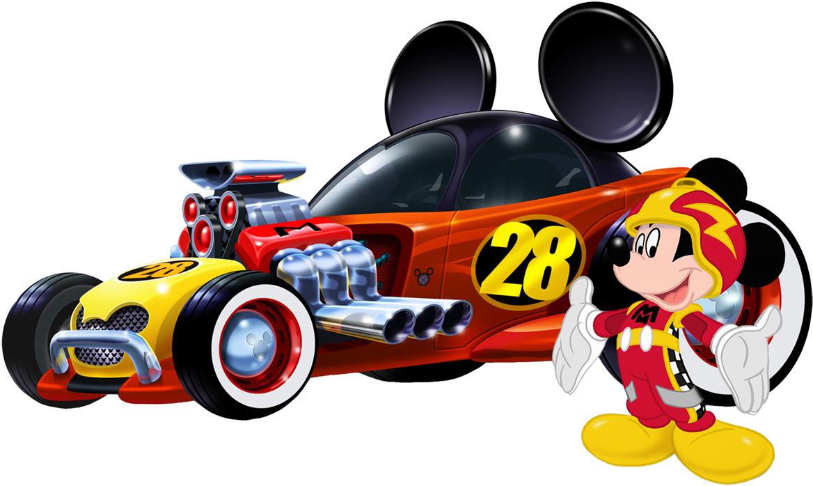 Picture Black And White Stock Mickey Mouse Sports Wracecar - Mickey Mouse R...