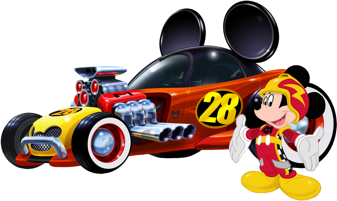 Picture Black And White Stock Mickey Mouse Sports Wracecar - Mickey Mouse Roadster Racer Car Clipart (1200x727), Png Download