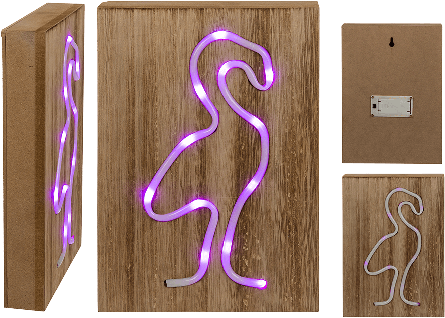 Pink Coloured Neon Light In Wooden Box - Plywood Clipart (945x709), Png Download