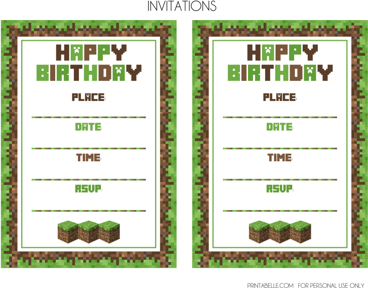 Download The Minecraft Free Party Printables Here - Minecraft Birthday Invitation Template Clipart (733x573), Png Download