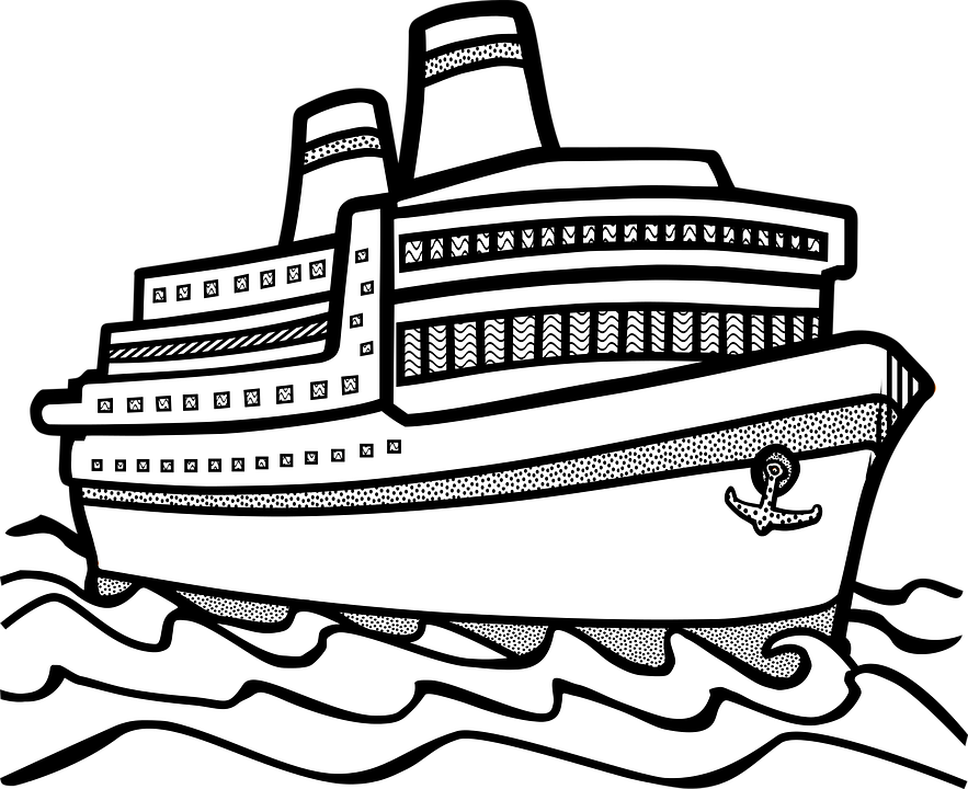 Cruise Drawing Ferry Line - Black And White Clip Art Ship - Png Download (820x750), Png Download