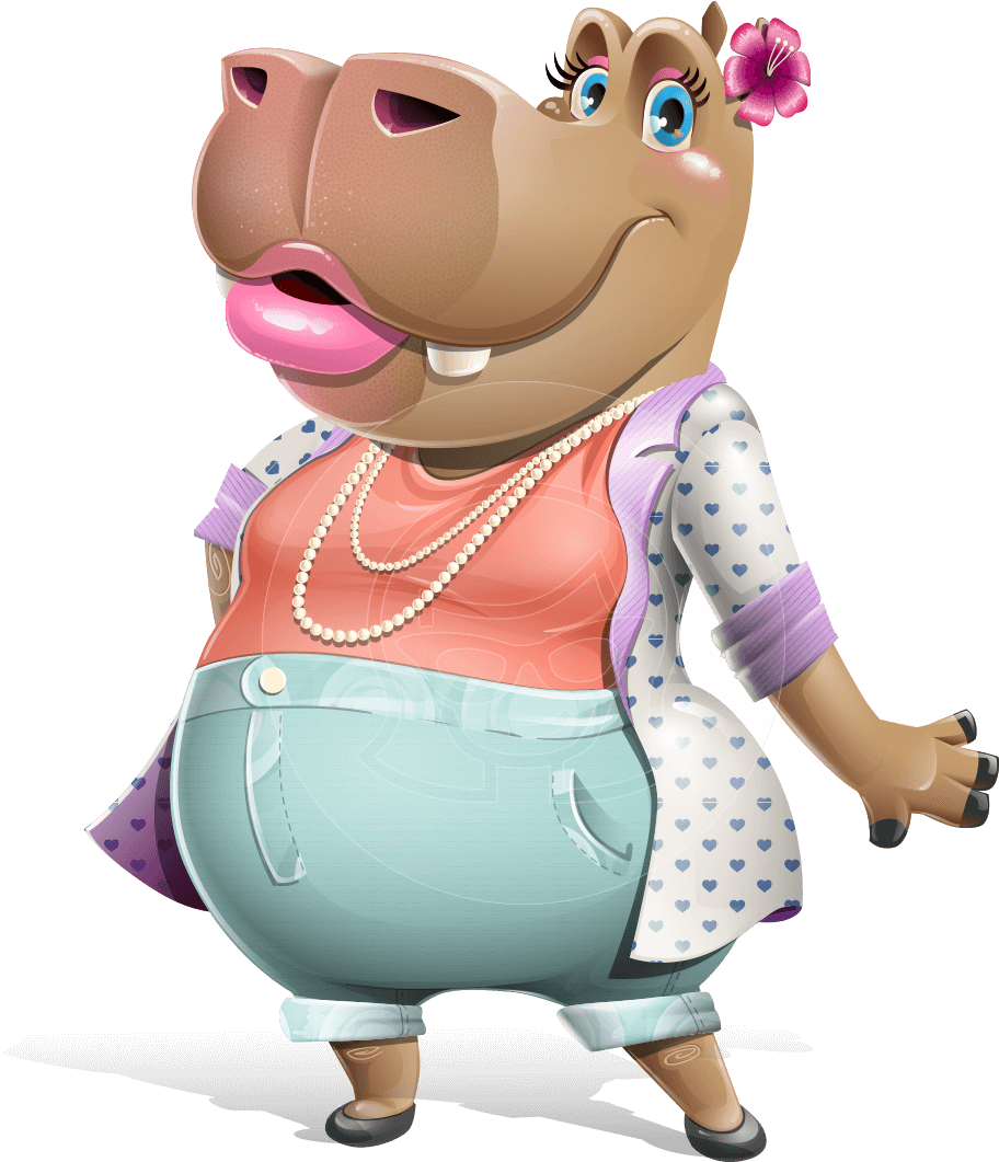 Female Hippo Cartoon Character - Cartoon Clipart (957x1060), Png Download