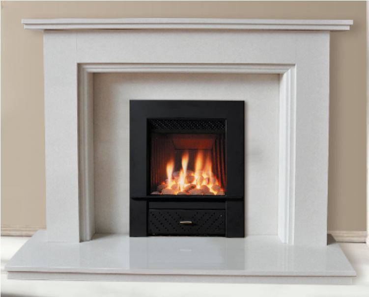 White Marble Fireplace - Gas Fire With Cream Marble Surround Clipart (750x750), Png Download