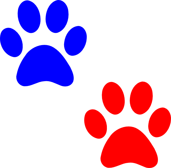 Cat Paw Png Navy Blue - Red And Blue Paw Prints Clipart (600x588), Png Download