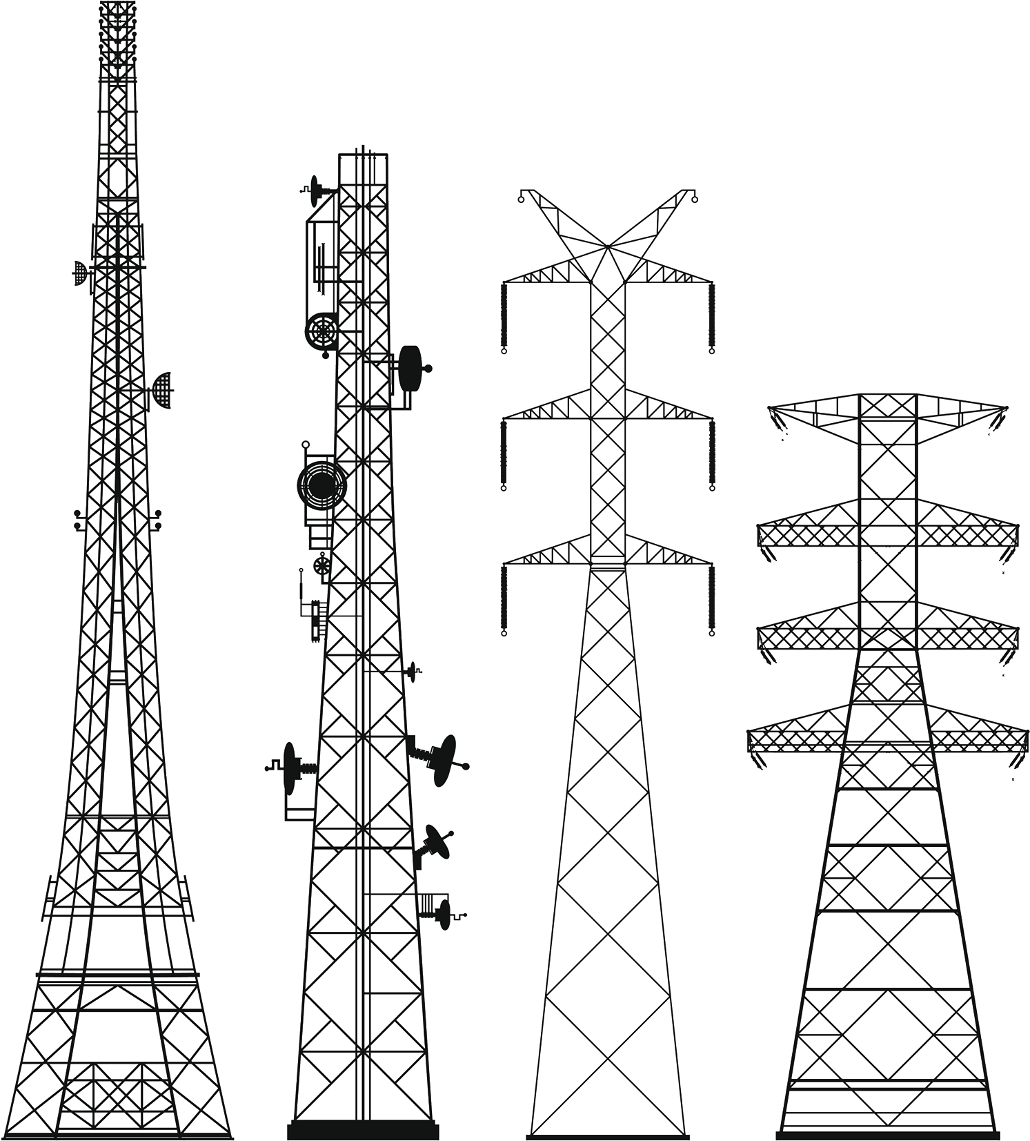High Voltage Transmission Tower Png Image Background - Communication Tower Sketch Clipart (1500x1653), Png Download