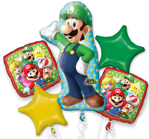 Luigi Balloon Bouquet - Super Mario Ballonnen Clipart (600x600), Png Download