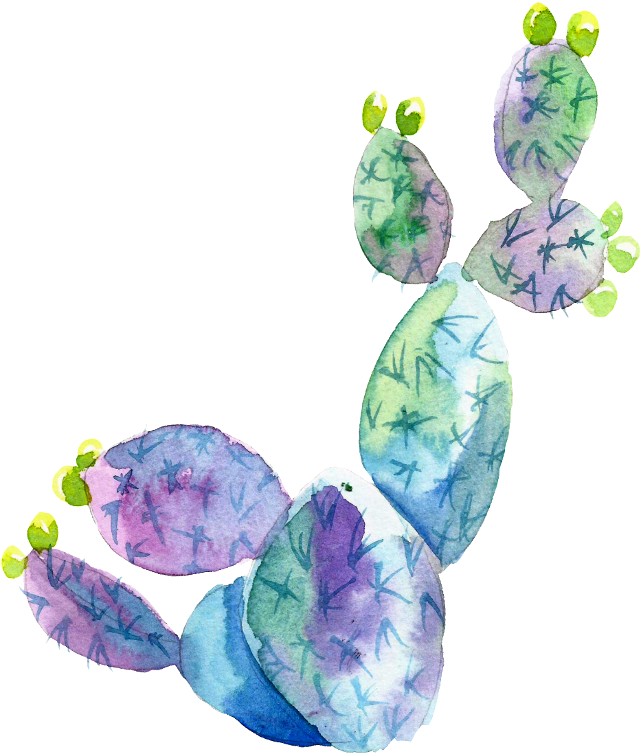 Purple Blue Watercolor Hand Painted Cactus Transparent - Illustration Clipart (1024x1205), Png Download