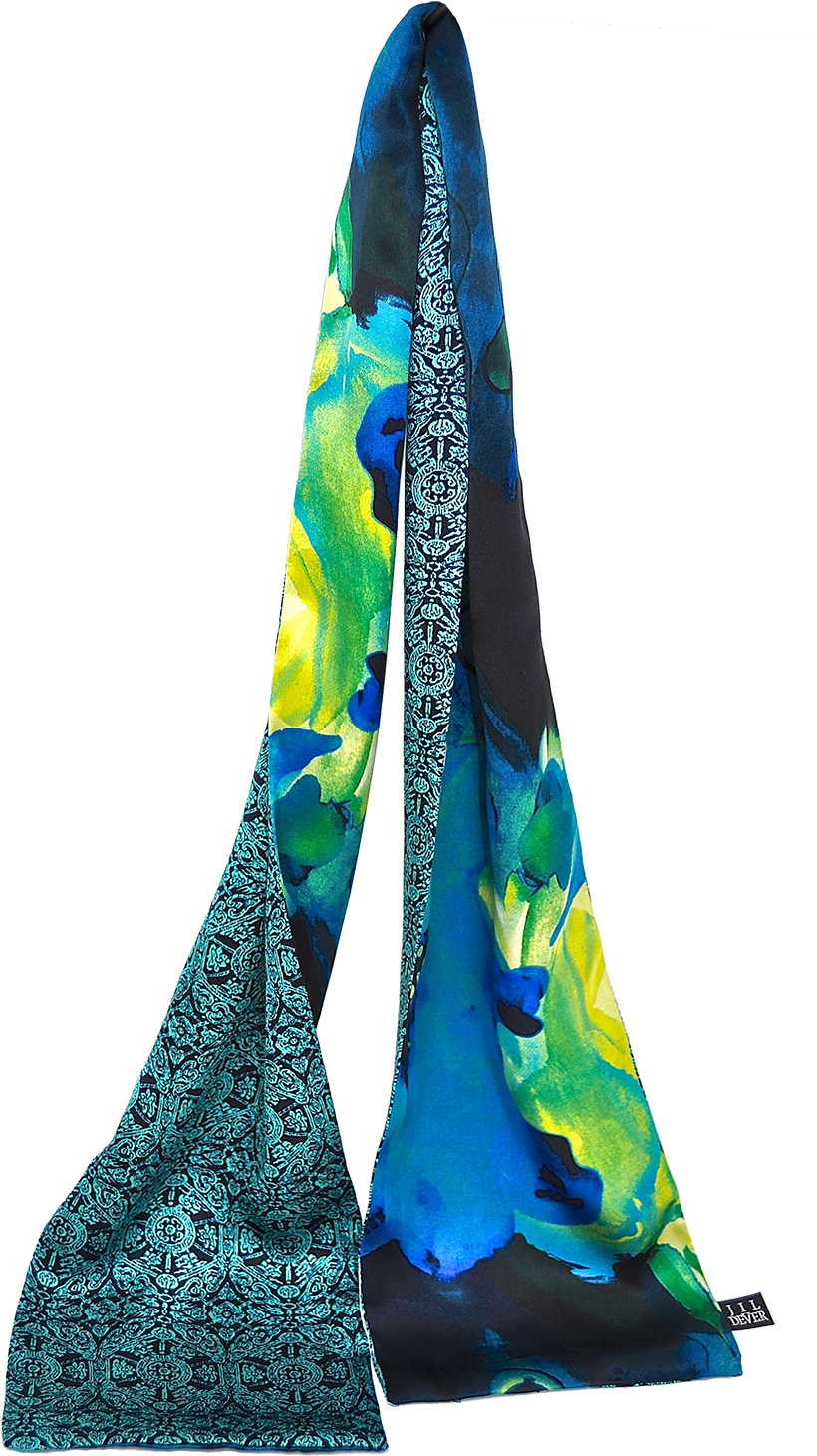 Pearl Silk Scarf In Blue Watercolor Floral And Teal - Silk Clipart (1000x1506), Png Download