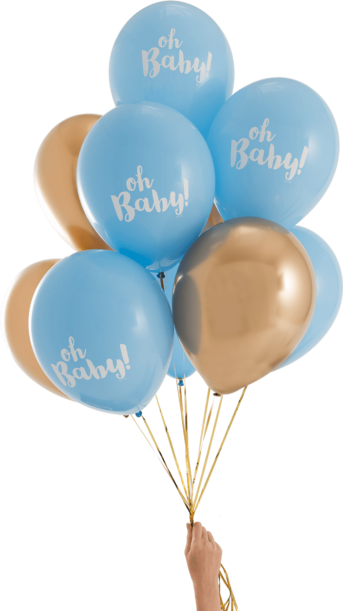 Oh Baby Blue & Gold Party Balloons - Blue And Gold Balloons Clipart (1400x1400), Png Download