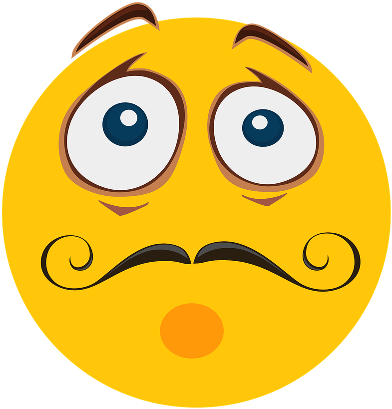 Impressed Wow Emoji Emotions Mustache Face Yellow - Funny Cartoon Faces Png Clipart (720x720), Png Download