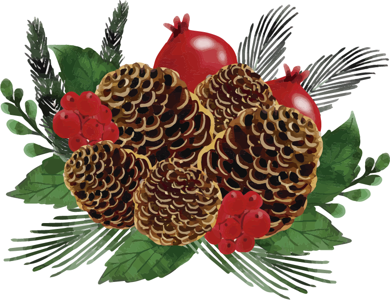 Christmas Pine Cone Wreath Wall Sticker Clipart (801x616), Png Download