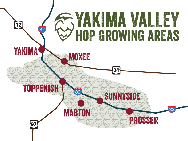 Yakima Valley Hop Growing Areas - Yakima Valley Hops Clipart (800x600), Png Download