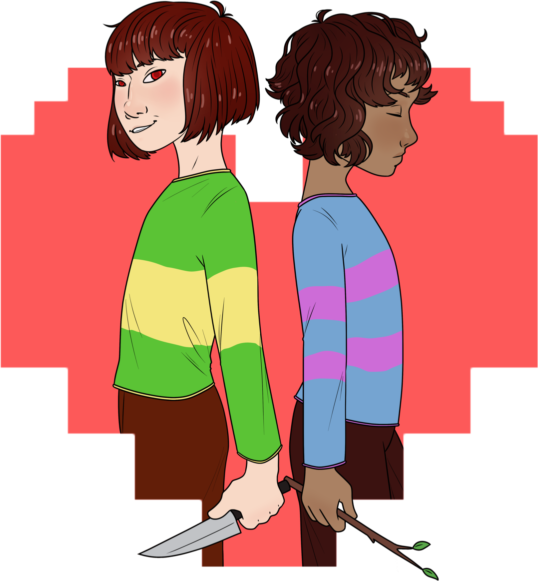A Drawing Of Chara And Frisk From Undertale From The - Cartoon Clipart (1280x1265), Png Download