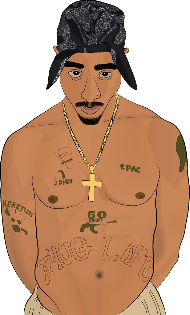 Tupac Shakur Png Free Image - Tupac Cartoon Drawing Clipart (617x1024), Png Download