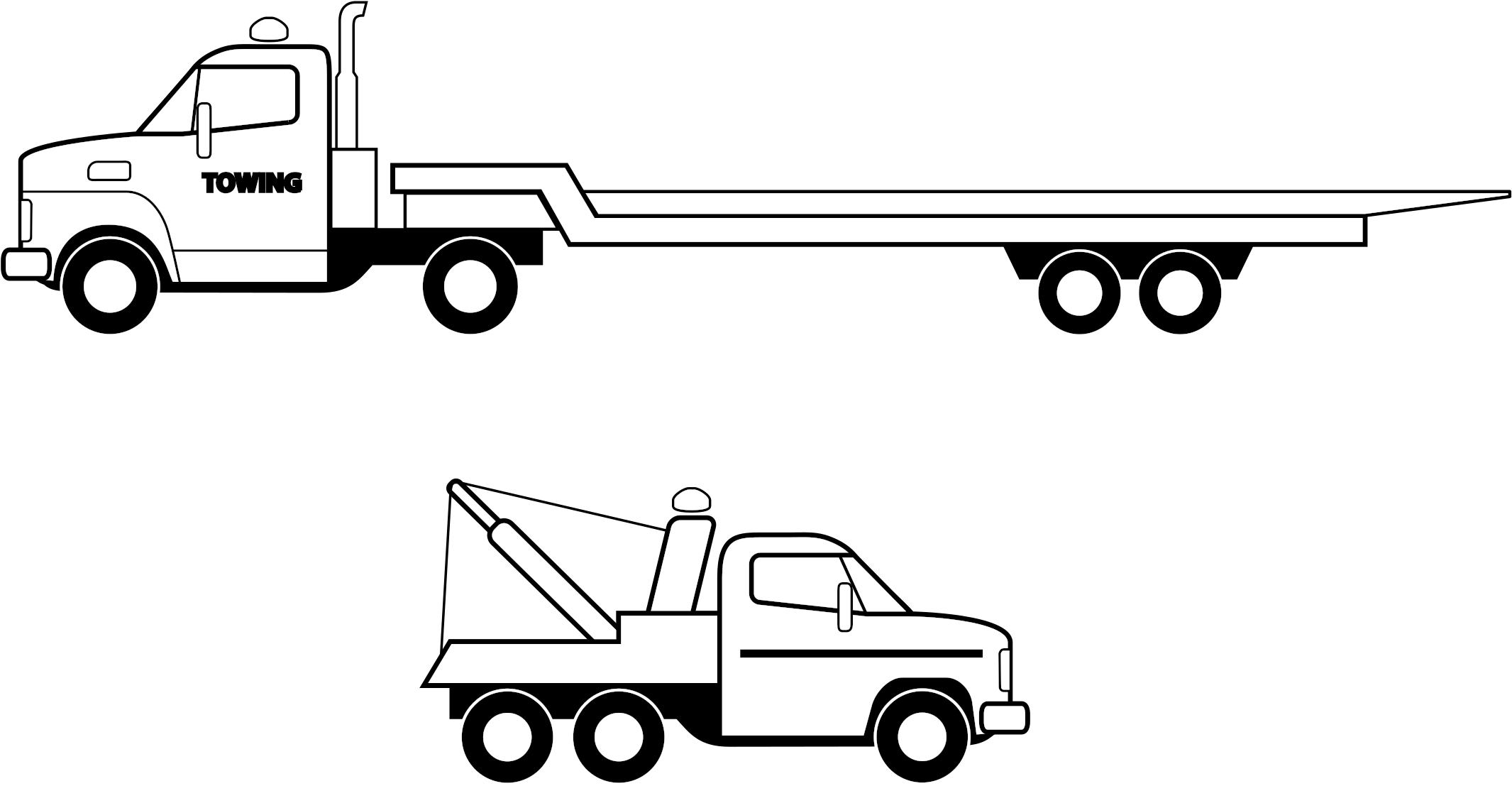 Deux Camions Noirs Icons Png Free And - Flatbed Truck Side View Clipart (2400x1316), Png Download