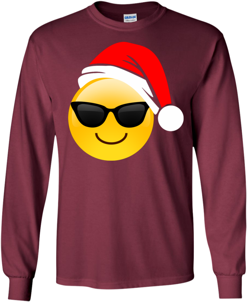 Emoji Christmas Shirt Cool Sunglasses Santa Hat Family Clipart (862x1052), Png Download