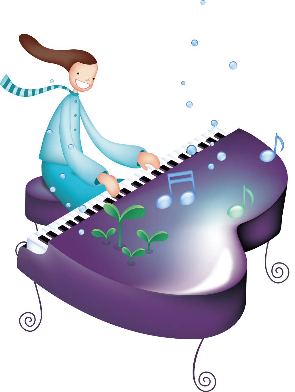 Cartoon Children Playing Piano Decorative Elements Clipart (1024x1359), Png Download