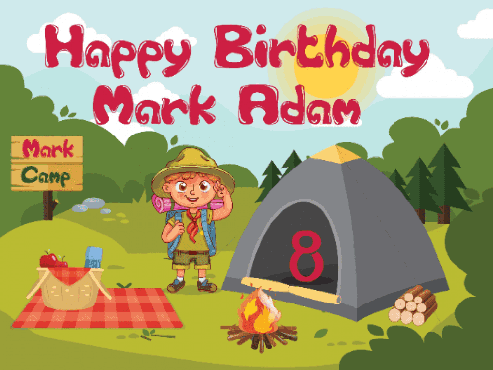 Large Custom Camping Birthday Banner , Camping Party, - Cartoon Clipart (1000x1000), Png Download